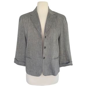 Tahari Linen Blend Gray Jacket 14 Office Work Business Casual Career Workwear
